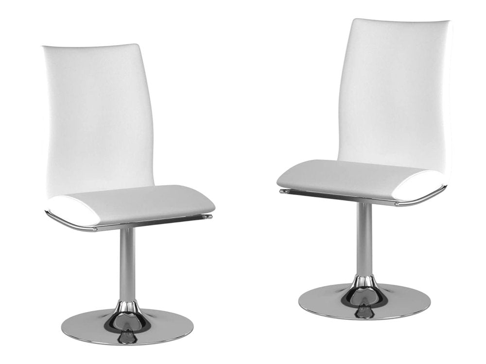 Set of Two White and Silver Faux Leather Dining Side Chairs