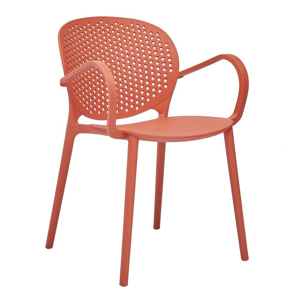 Set of Four Orange Heavy Duty Plastic Dining Arm Chairs