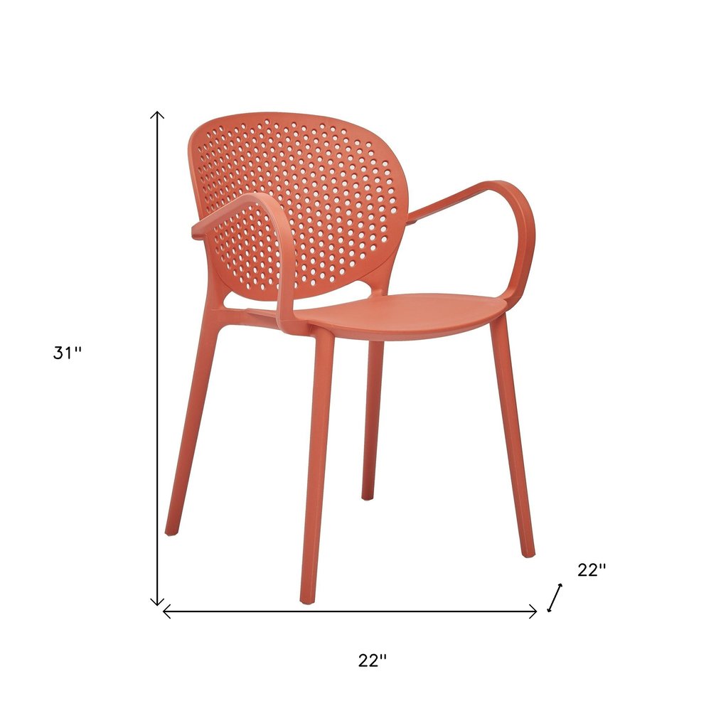 Set of Four Orange Heavy Duty Plastic Dining Arm Chairs