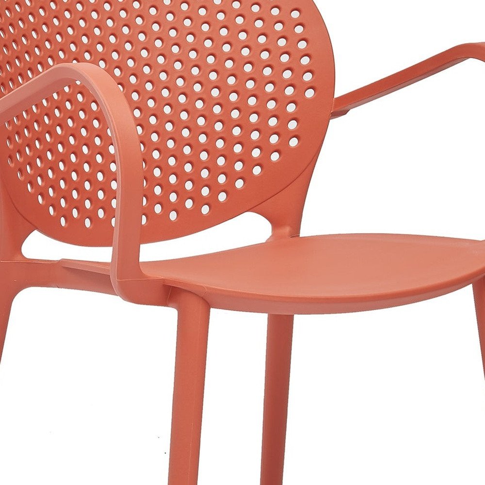 Set of Four Orange Heavy Duty Plastic Dining Arm Chairs