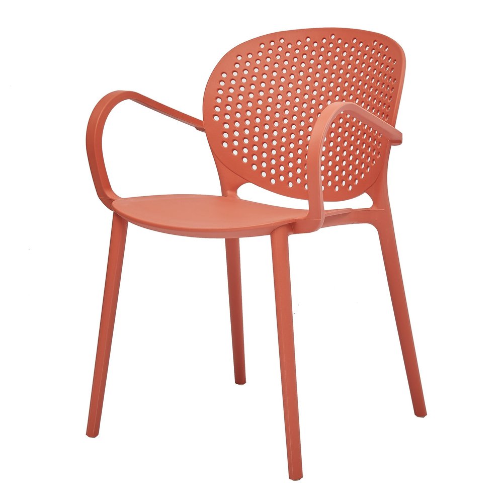 Set of Four Orange Heavy Duty Plastic Dining Arm Chairs