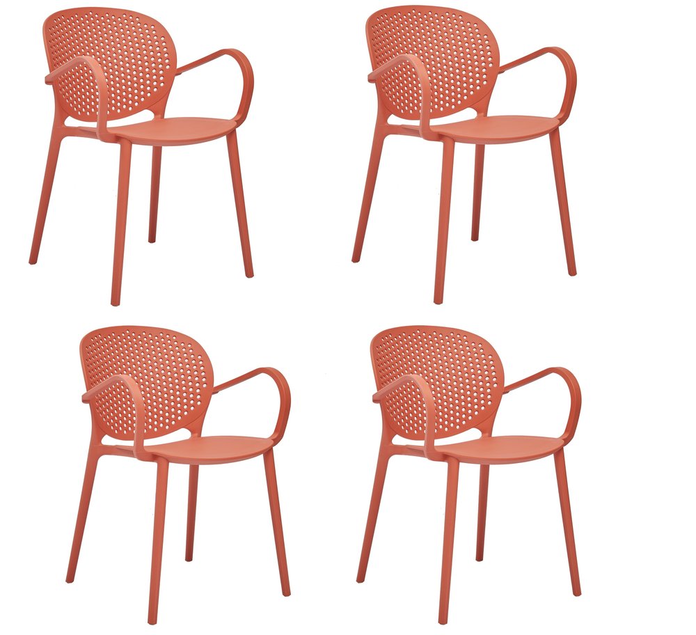 Set of Four Orange Heavy Duty Plastic Dining Arm Chairs