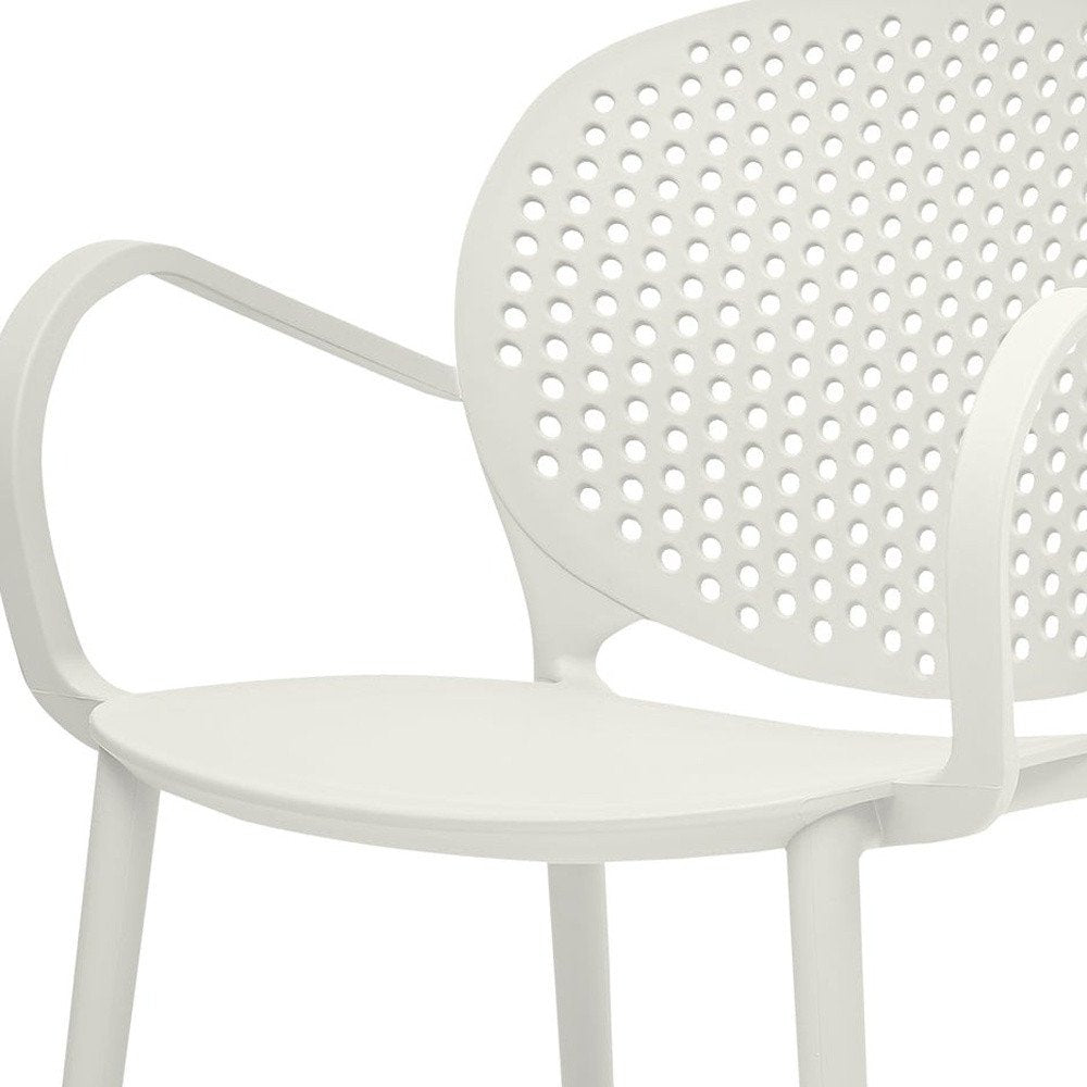 Set of Four White Heavy Duty Plastic Dining Arm Chairs