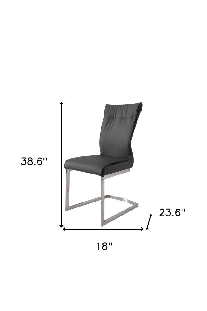 Set of Two Gray and Silver Faux Leather Dining Side Chairs
