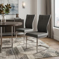 Set of Two Gray and Silver Faux Leather Dining Side Chairs