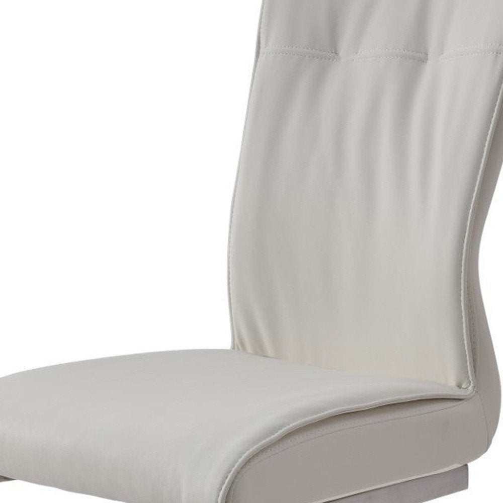 Set of Two White and Silver Faux Leather Dining Side Chairs