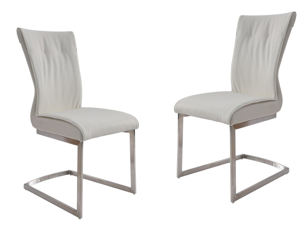 Set of Two White and Silver Faux Leather Dining Side Chairs