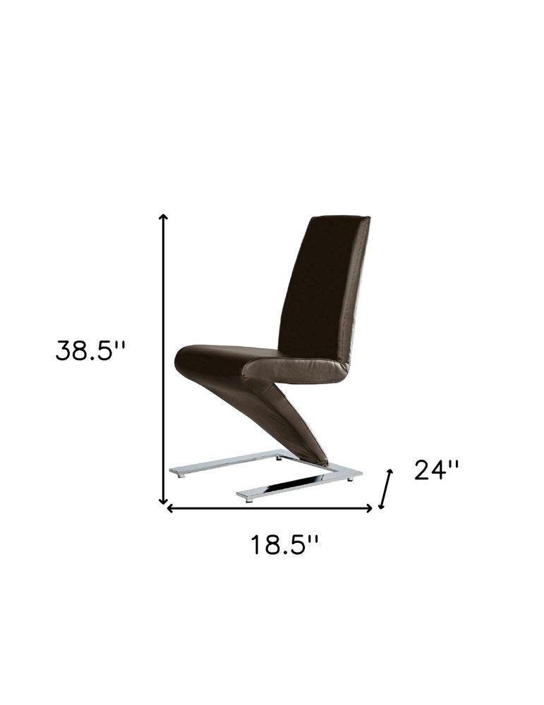 Set of Two Brown and Silver Faux Leather Dining Side Chairs