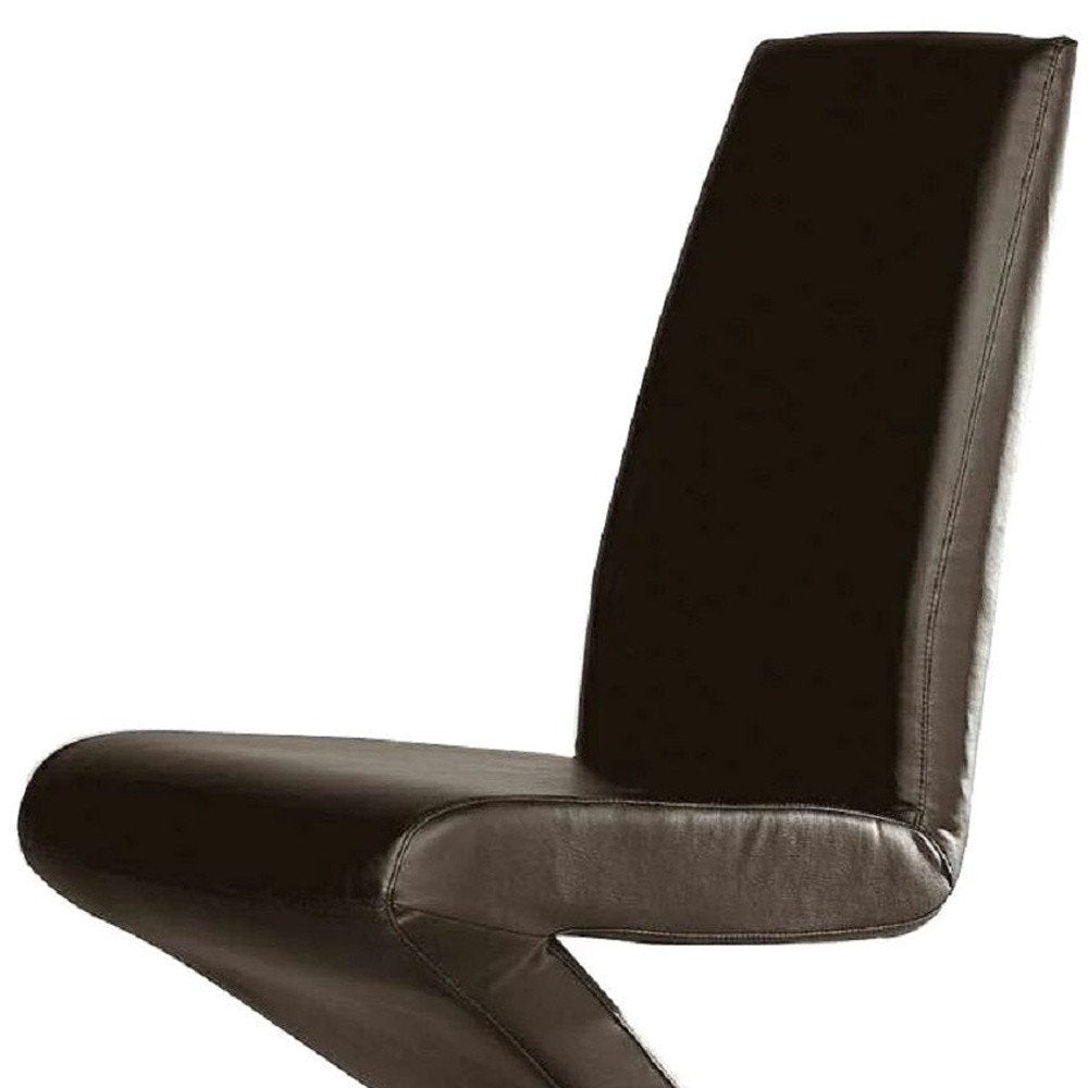 Set of Two Brown and Silver Faux Leather Dining Side Chairs