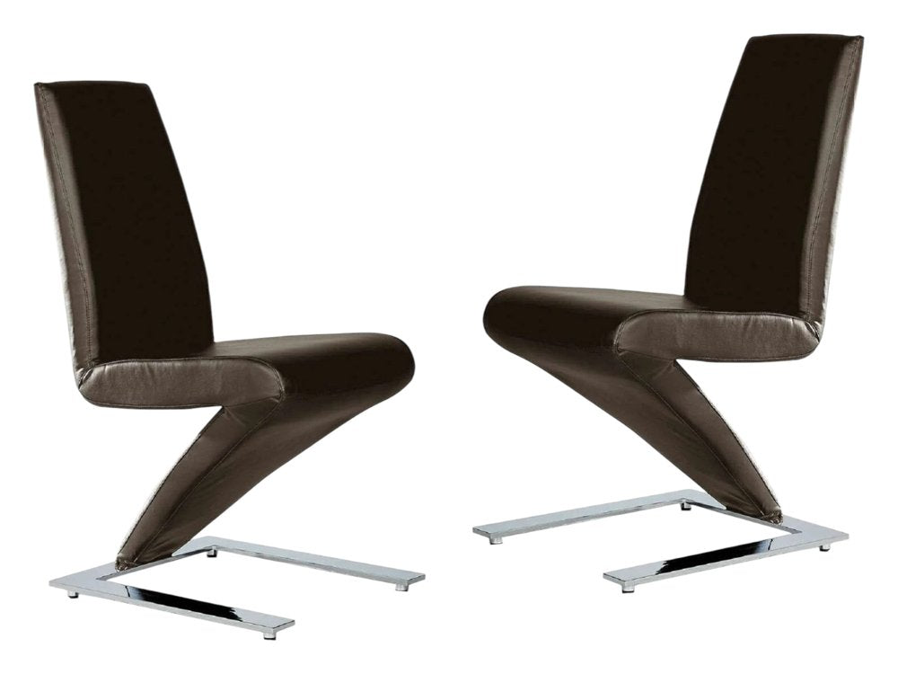 Set of Two Brown and Silver Faux Leather Dining Side Chairs