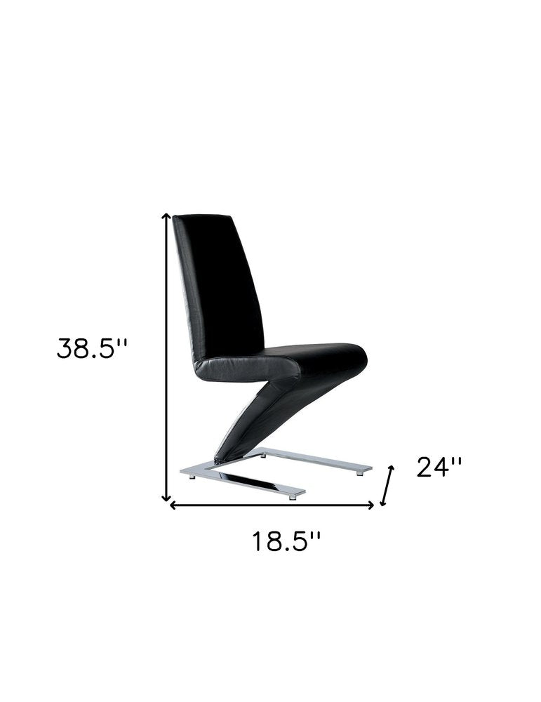 Set of Two Black and Silver Faux Leather Dining Side Chairs