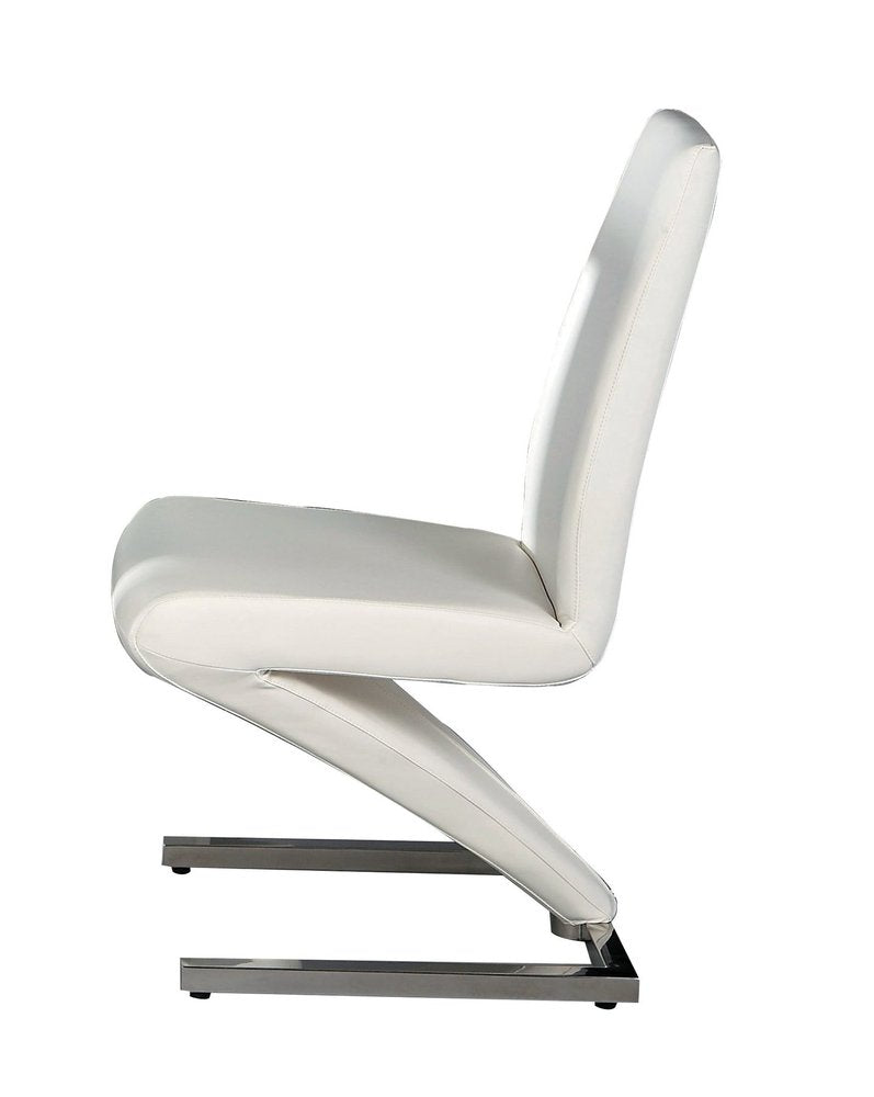 Set of Two White and Silver Slipcovered Faux Leather Dining Side Chairs