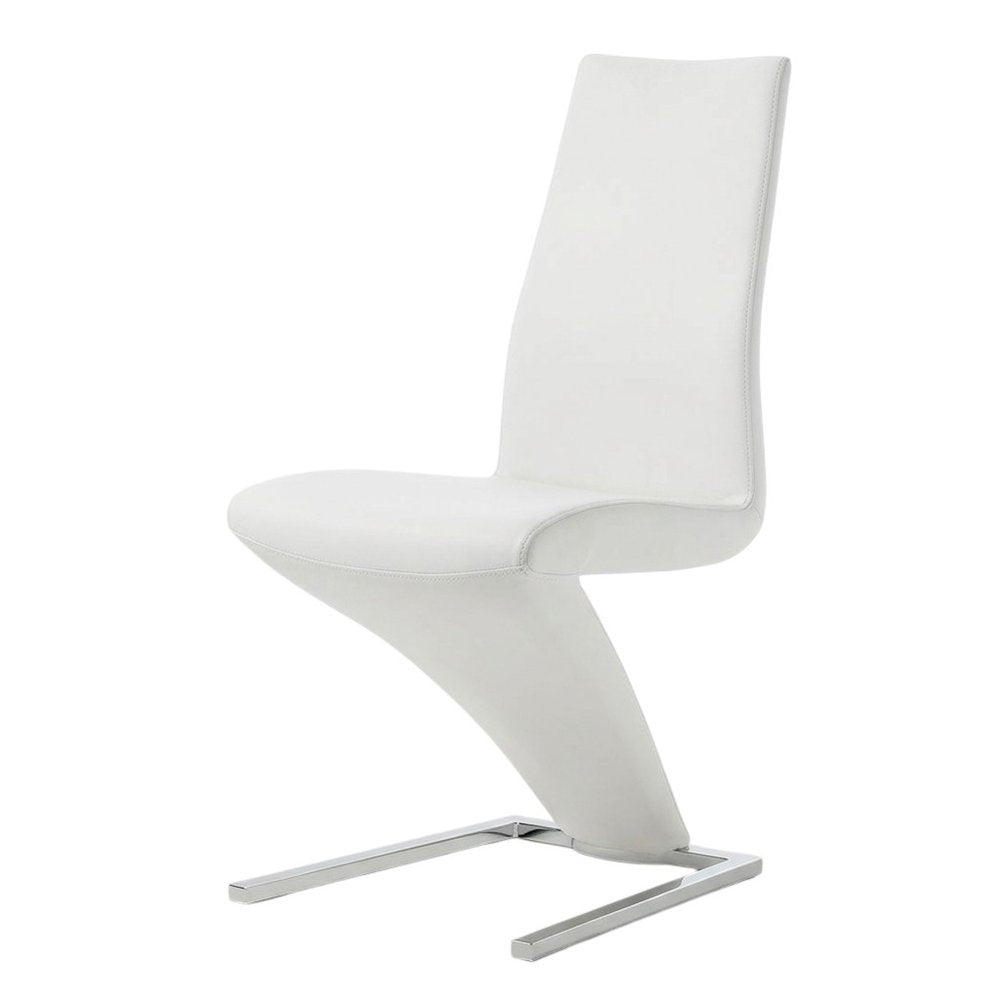 Set of Two White and Silver Slipcovered Faux Leather Dining Side Chairs