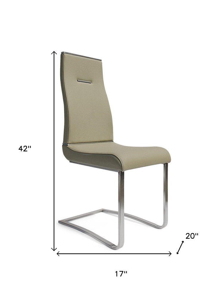 Set of Two Gray and Silver Faux Leather Dining Side Chairs