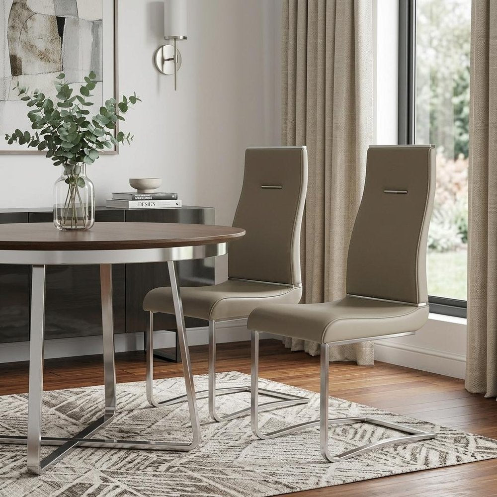 Set of Two Gray and Silver Faux Leather Dining Side Chairs