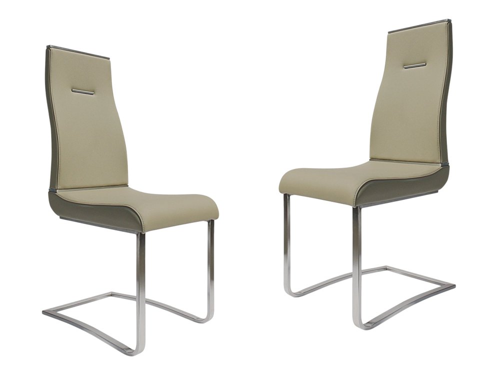 Set of Two Gray and Silver Faux Leather Dining Side Chairs