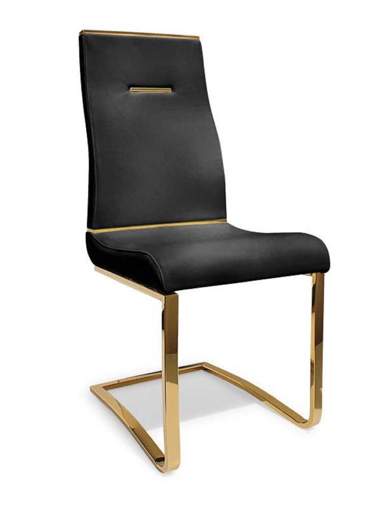 Set of Two Black and Gold Faux Leather Dining Side Chairs