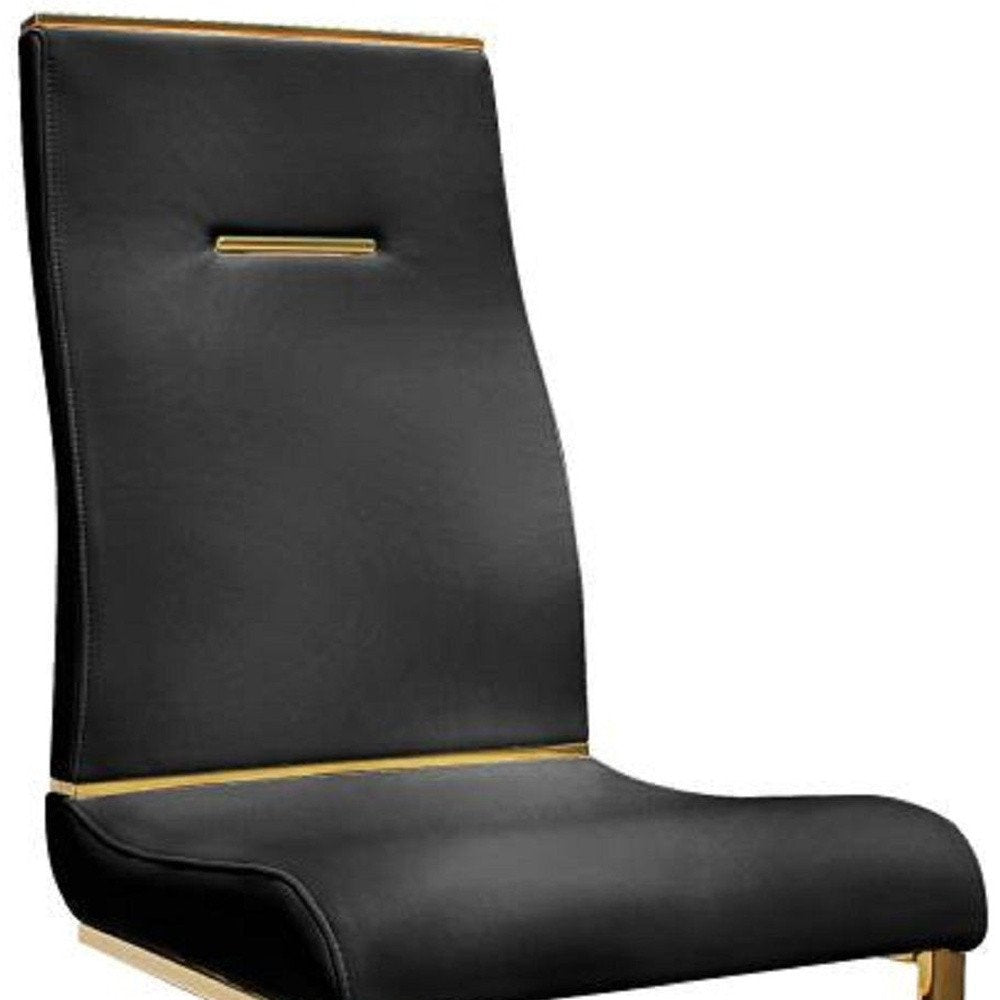 Set of Two Black and Gold Faux Leather Dining Side Chairs