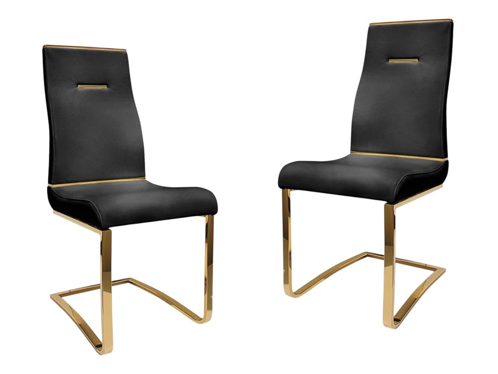 Set of Two Black and Gold Faux Leather Dining Side Chairs