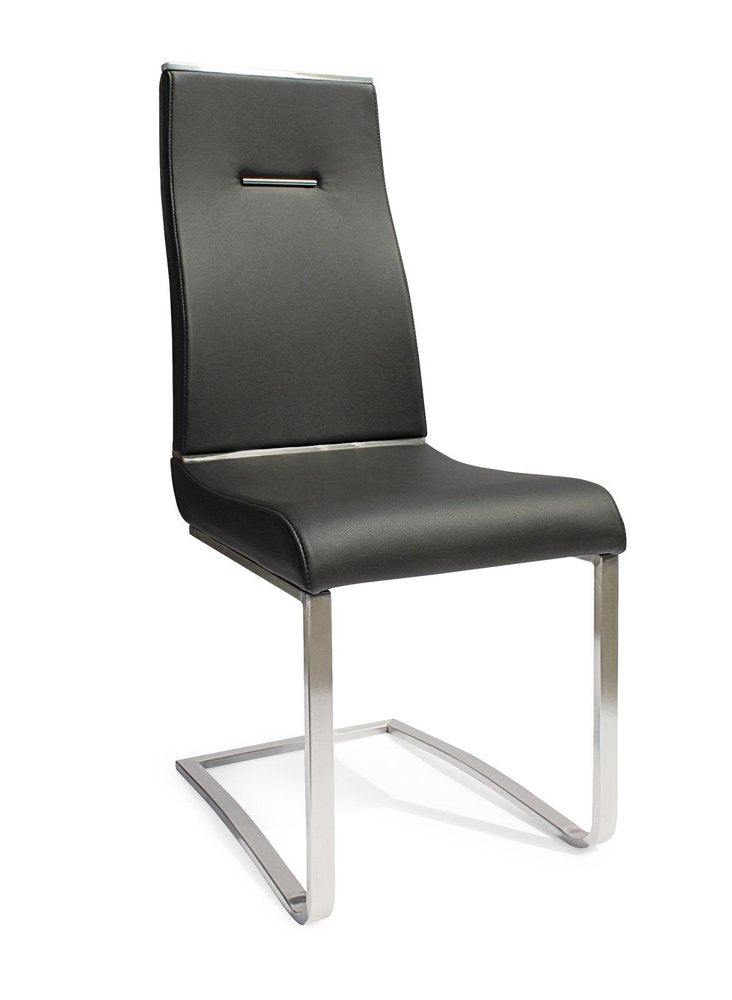 Set of Two Black and Silver Faux Leather Dining Side Chairs