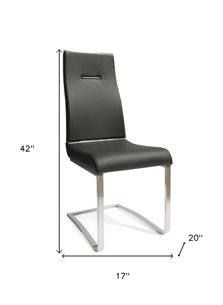 Set of Two Black and Silver Faux Leather Dining Side Chairs