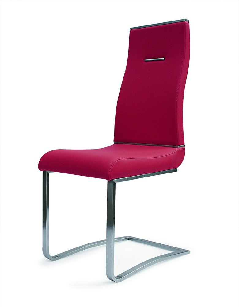 Set of Two Red and Silver Faux Leather Dining Side Chairs