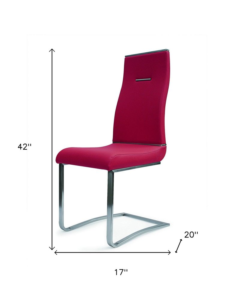 Set of Two Red and Silver Faux Leather Dining Side Chairs