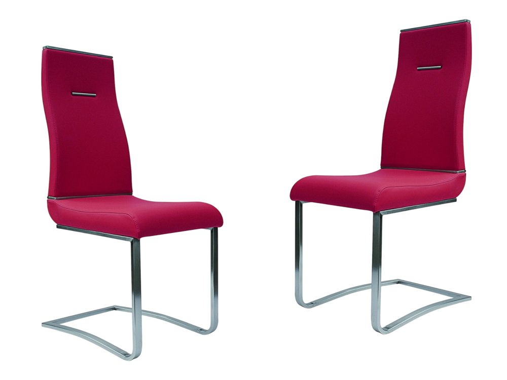 Set of Two Red and Silver Faux Leather Dining Side Chairs
