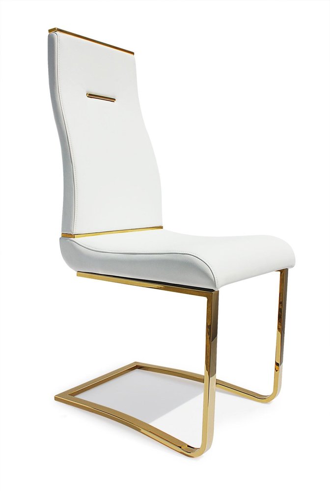 Set of Two White and Gold Faux Leather Dining Side Chairs
