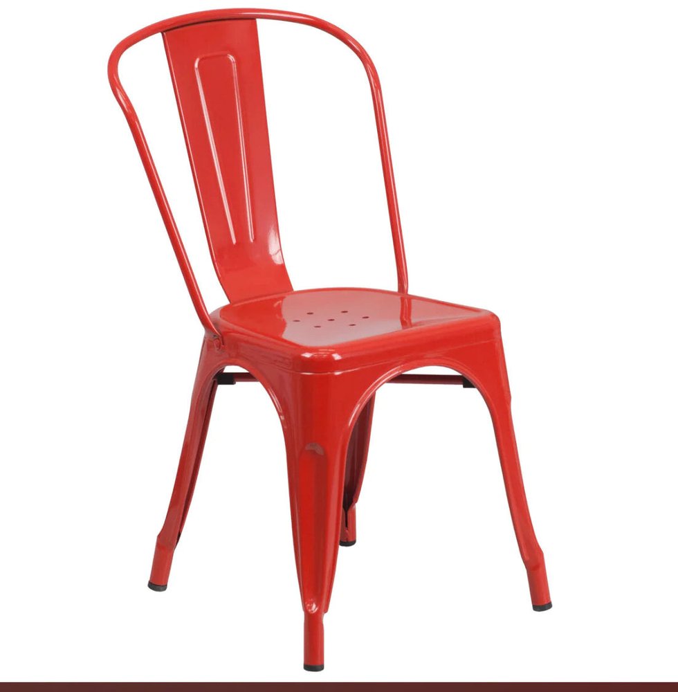 Set of Four Red Metal Open Back Dining Side Chairs