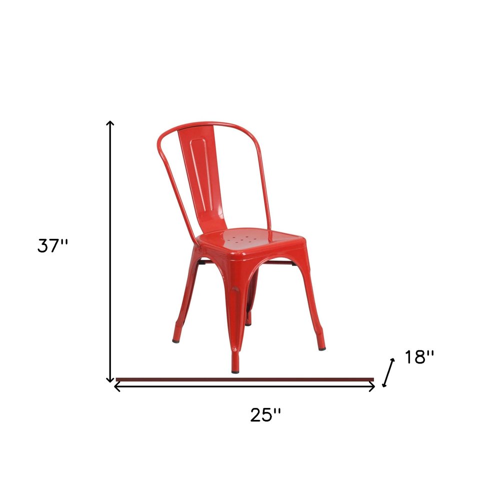 Set of Four Red Metal Open Back Dining Side Chairs