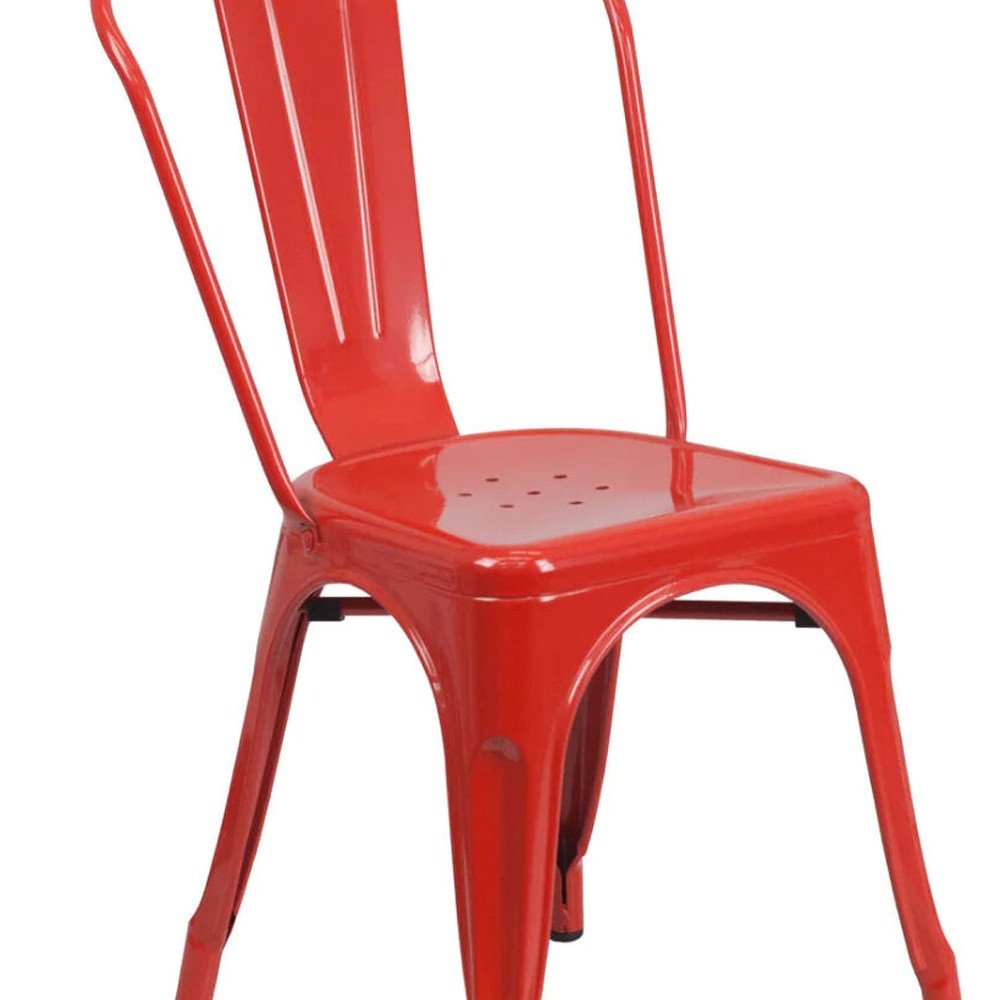 Set of Four Red Metal Open Back Dining Side Chairs