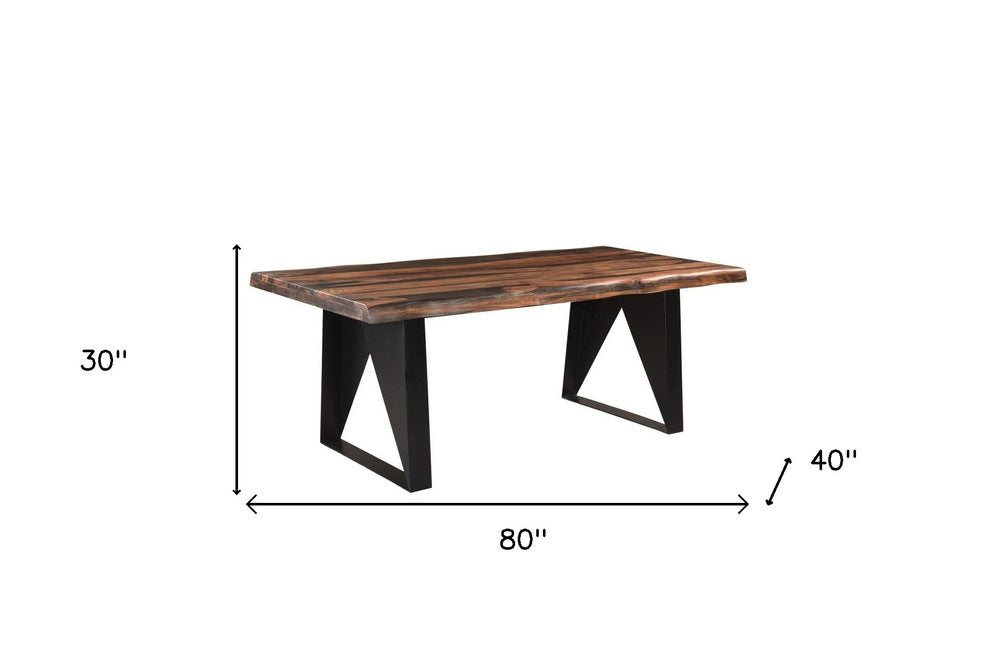 Seven Piece Brown and Black Solid Wood Dining Set with Six Chairs