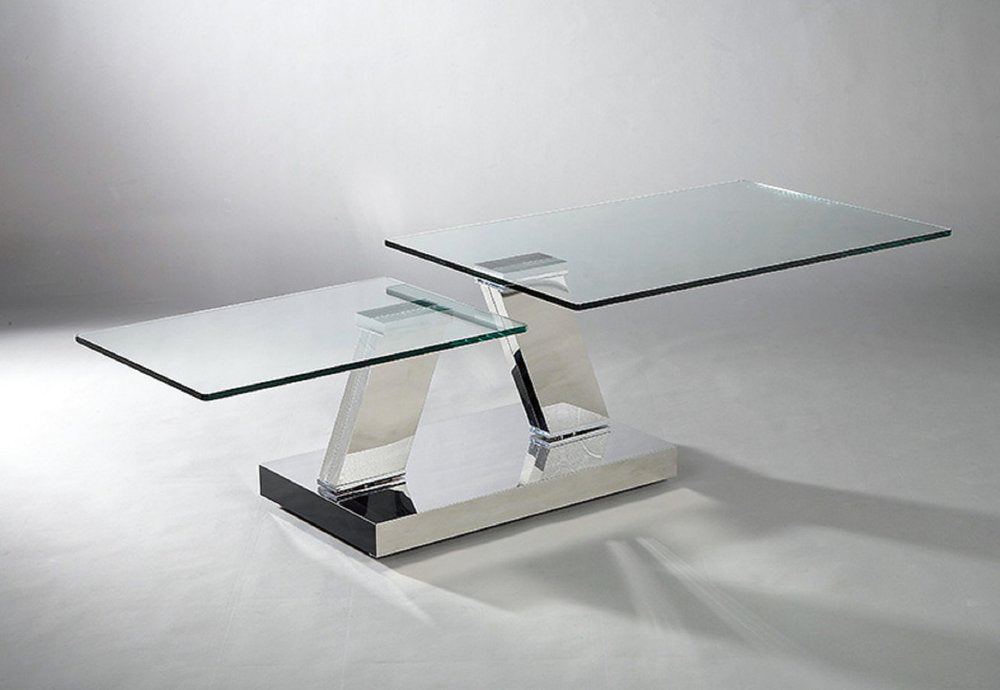 Clear and Silver Glass and Stainless Steel Floor Shelf Coffee Table