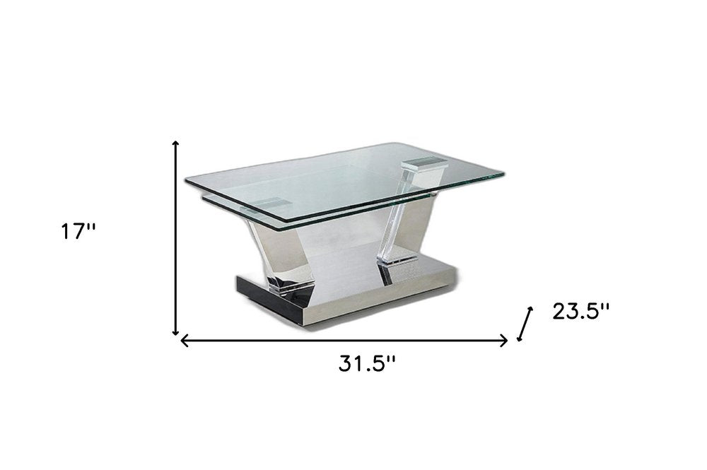 Clear and Silver Glass and Stainless Steel Floor Shelf Coffee Table