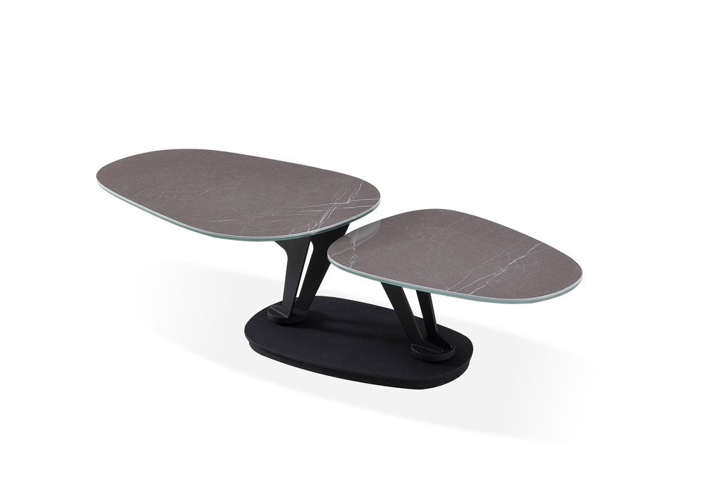 Gray and Black Faux Marble and Metal Oval Coffee Table - 36-inch