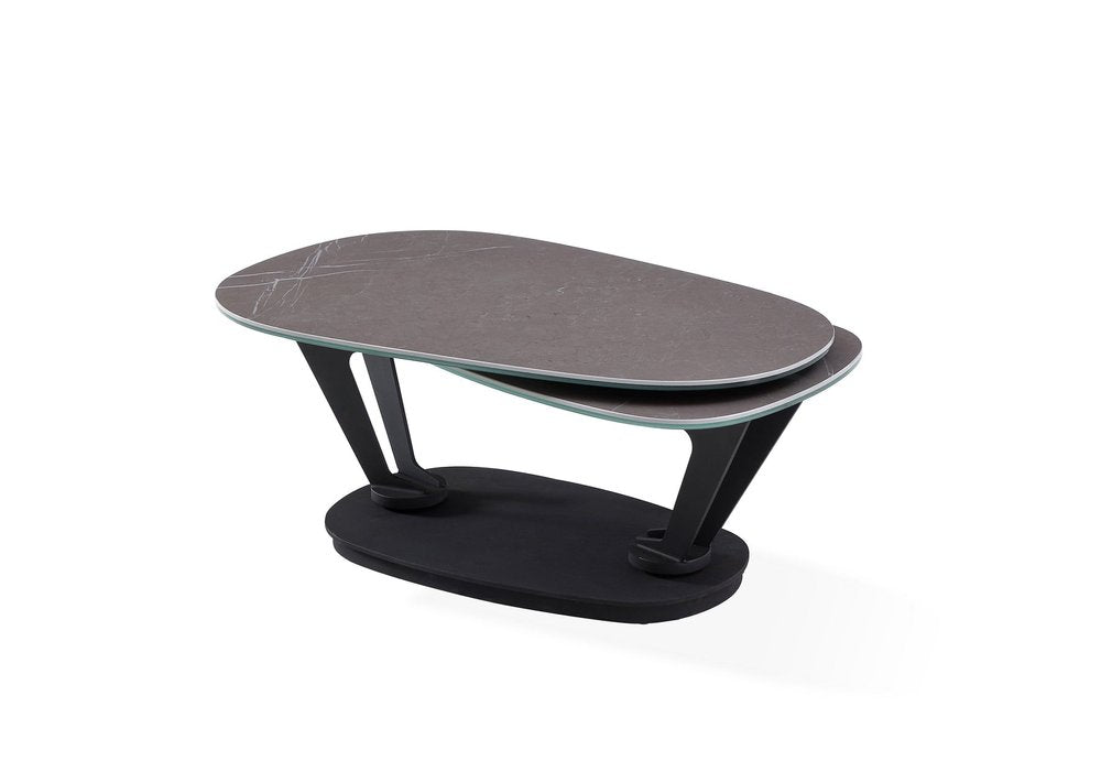 Gray and Black Faux Marble and Metal Oval Coffee Table - 36-inch