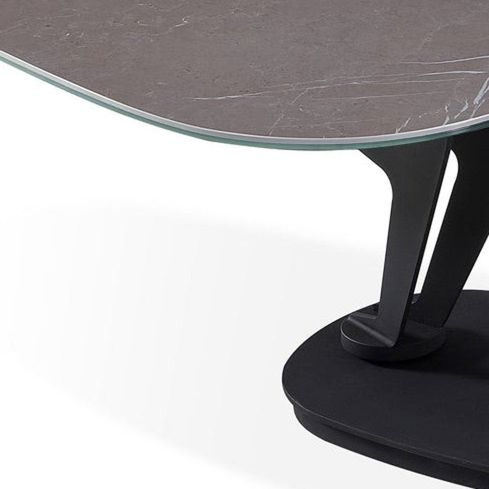 Gray and Black Faux Marble and Metal Oval Coffee Table - 36-inch