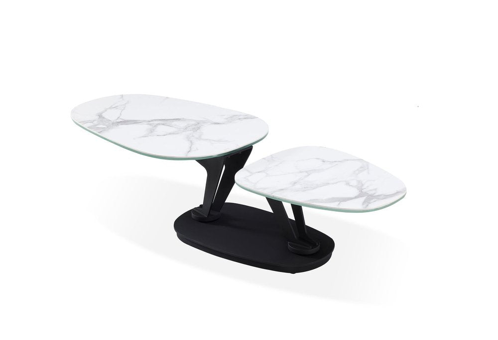 White and Black Faux Marble and Metal Oval Coffee Table - 36-inch