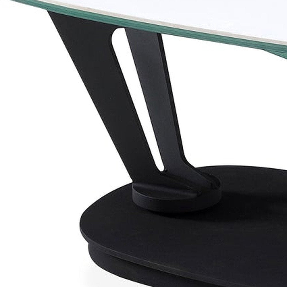 White and Black Faux Marble and Metal Oval Coffee Table - 36-inch