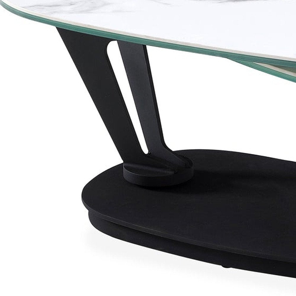 White and Black Faux Marble and Metal Oval Coffee Table - 36-inch