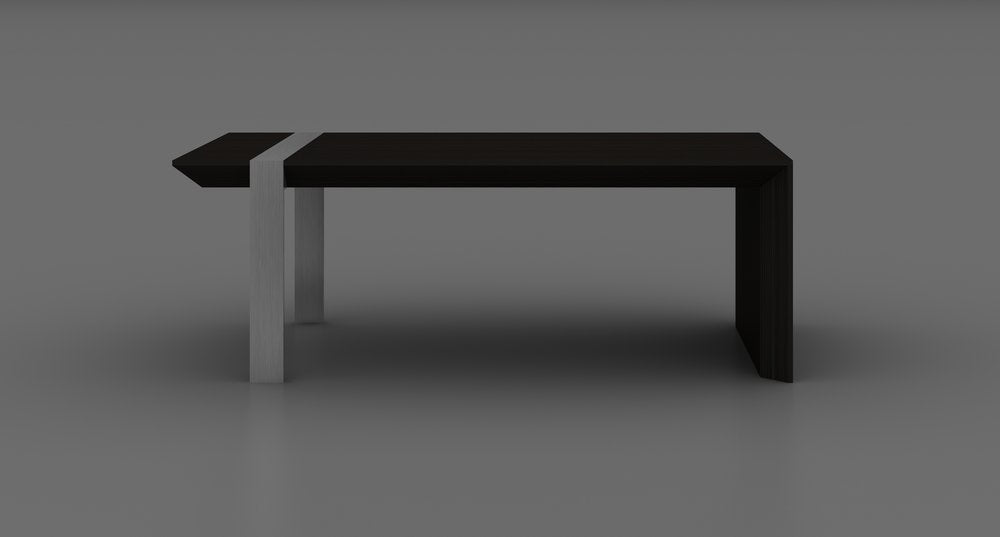 Black and Silver Wood and Stainless Steel Distressed Sled Coffee Table