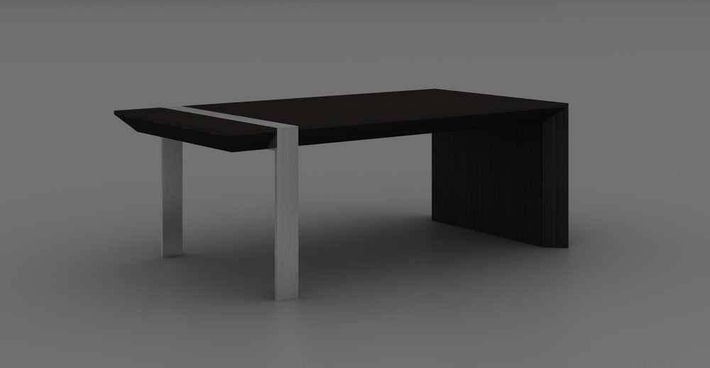 Black and Silver Wood and Stainless Steel Distressed Sled Coffee Table