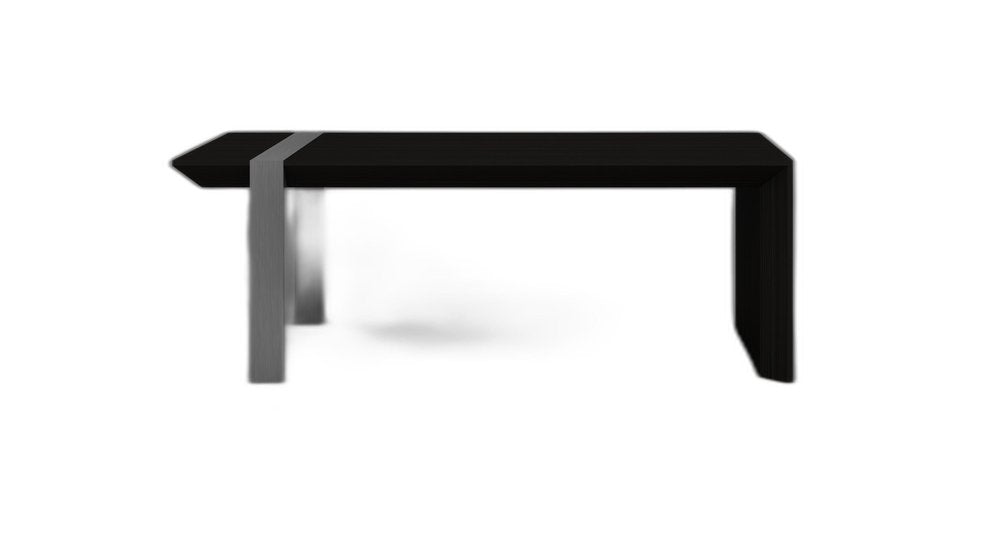 Black and Silver Wood and Stainless Steel Distressed Sled Coffee Table