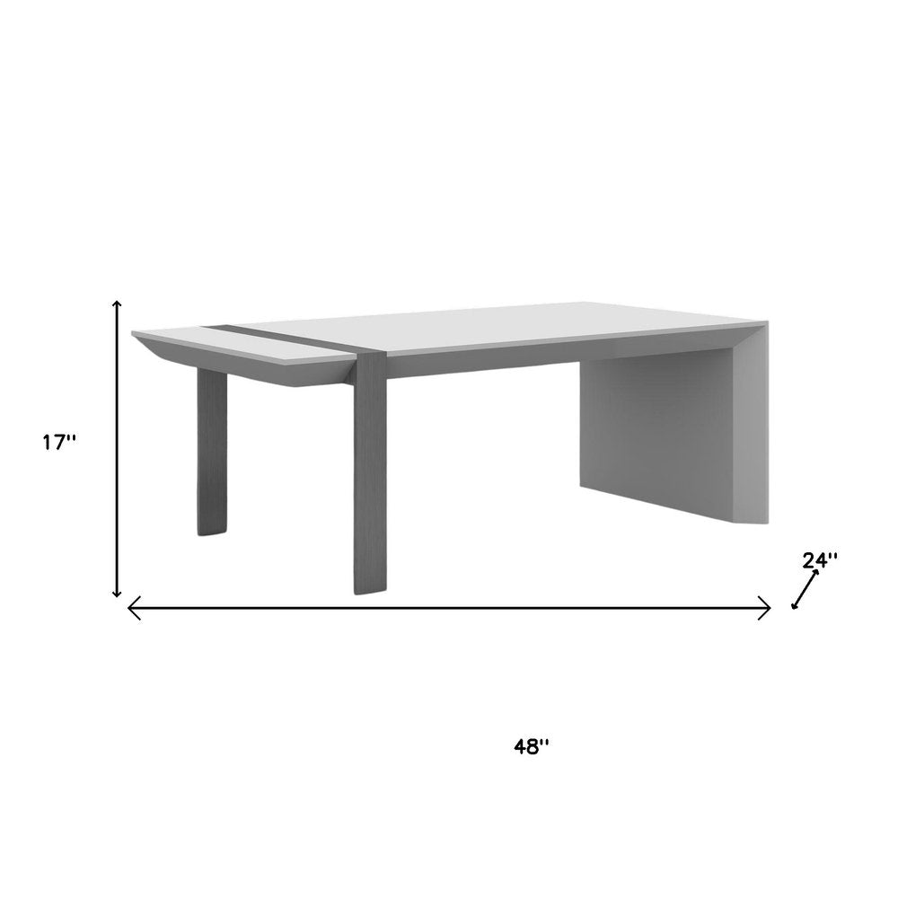 White and Silver Wood and Stainless Steel Coffee Table - 48-inch