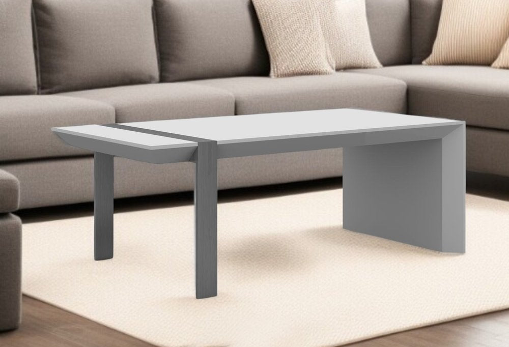White and Silver Wood and Stainless Steel Coffee Table - 48-inch