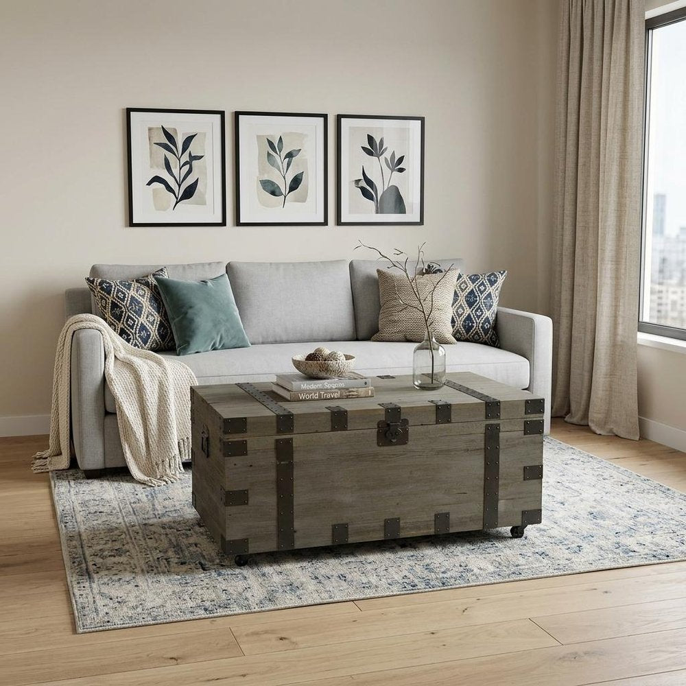 Brown Reclaimed Wood Distressed Trunk Coffee Table - 22-inch