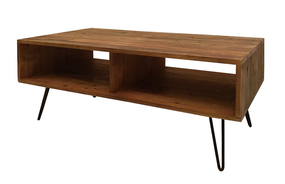 Brown and Black Wood and Metal Coffee Table with Shelf - 23-inch