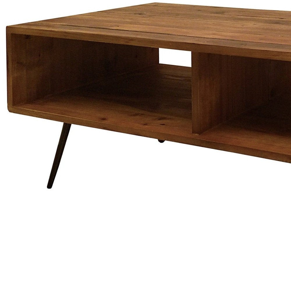 Brown and Black Wood and Metal Coffee Table with Shelf - 23-inch