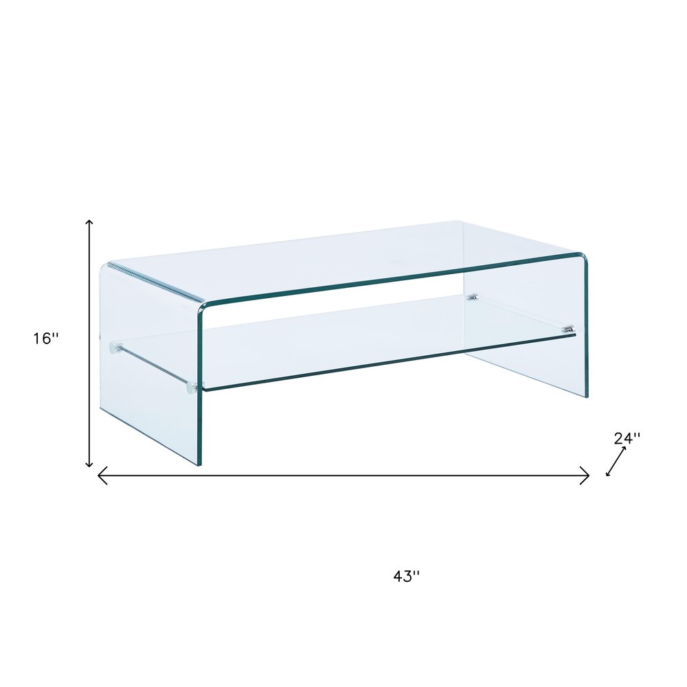 Clear Glass Sled Coffee Table with Shelf - 43-inch